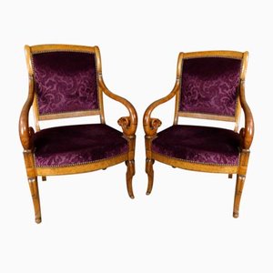 Set of Charles X Armchairs in Speckled Maple
