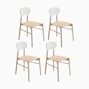 Bokken Chairs in Natural Beech with White Lacquered Back by Colé Italia, Set of 4