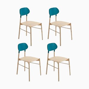 Turquoise Bokken Chairs in Natural Beech by Colé Italia, Set of 4