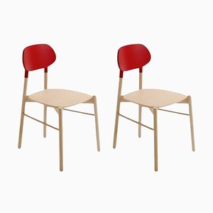 Set of Red Bokken Chairs in Natural Beech by Colé Italia
