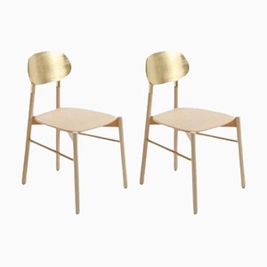 Bokken Chairs in Natural Beech with Gold Lacquered Back by Colé Italia, Set of 2