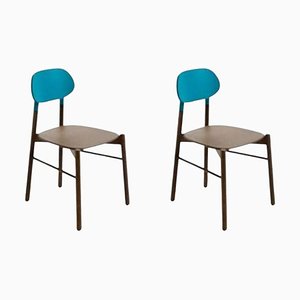 Set of Bokken Chairs in Turquoise Beech Structure by Colé Italia