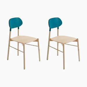 Set of Turquoise Bokken Chairs in Natural Beech by Colé Italia