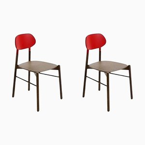 Set of Red Bokken Chairs in Beech Structure by Colé Italia