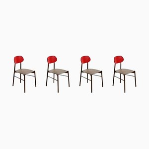 Rote Bokken Stühle mit Gestell aus Buchenholz von Colé Italia, 4 . Set