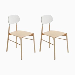 Bokken Chairs in Natural Beech with White Lacquered Back by Colé Italia, Set of 2