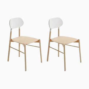 Set of Bokken Chairs in Natural Beech with White Lacquered Back by Colé Italia