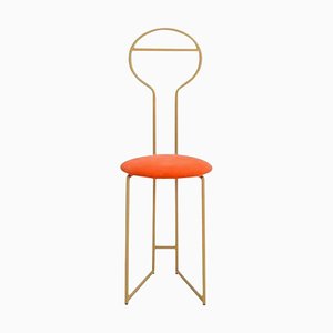 Joly Chairdrobe in Gold with High Back and Arancio Velvet by Colé Italia