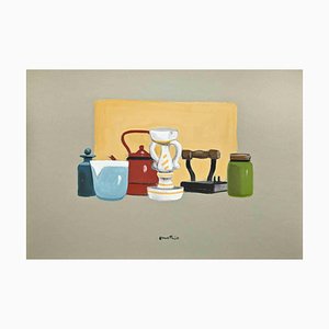 Enotrio Pugliese, Nature Morte, Gouache sur Papier, 1970s