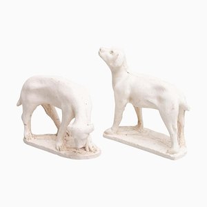 Figuras de perros tradicionales de escayola, años 50. Juego de 2