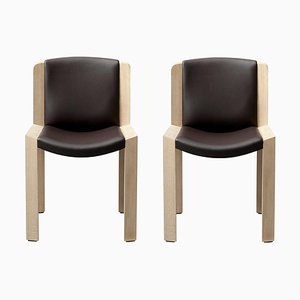 300 Chairs in Wood and Sørensen Leather by Joe Colombo for Karakter, Set of 2
