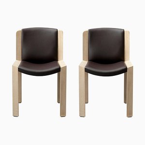 Set of 300 Chairs in Wood and Sørensen Leather by Joe Colombo for Karakter