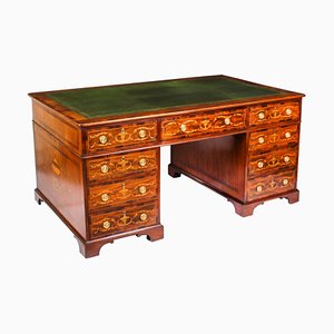 18th Century George III Marquetry Inlaid Partners Pedestal Desk