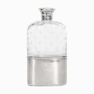 19th Century Cut Crystal and Sterling Silver Hip Flask ,1867
