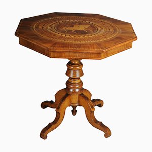 Table d'Appoint Style Baroque en Placage de Noyer Marqueté, 19ème Siècle