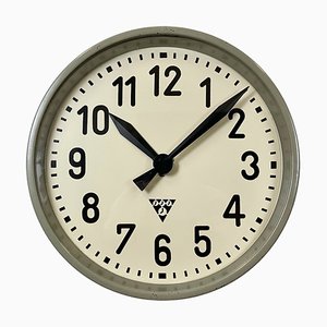 Grey Industrial Factory Wall Clock from Pragotron, 1950s