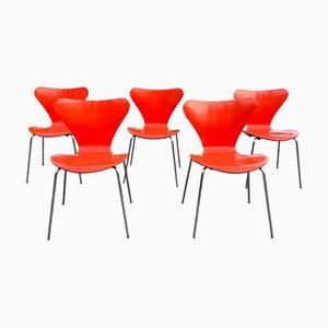 Danish 3107 Chairs by Arne Jacobsen for Fritz Hansen, 1970s, Set of 5