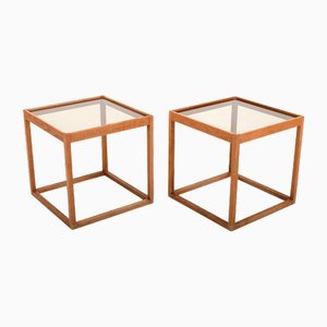Danish Cube Tables in Oak with Glass by Kurt Østervig for KP Møbler, 1960s, Set of 2