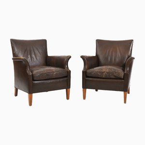 Danish Club Chairs in Patinated Leather, 1940s, Set of 2