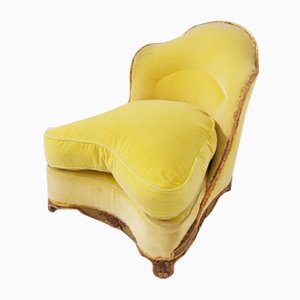 Baroque Giltwood and Yellow Velvet Armchair