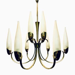 Mid-Century Glass & Brass Chandelier from Hillebrand Lighting, 1950s