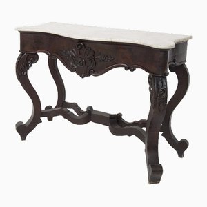 Antique Italian Walnut Wood and Marble Console