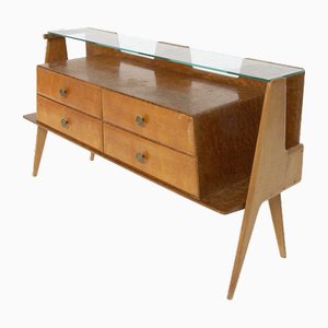 Vintage Italian Wood Brass and Glass Sideboard, 1950s