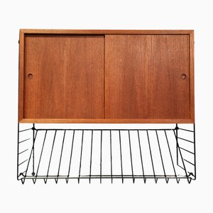 Teak String Shelf with Cabinet and Newspaper Shelf by Kajsa & Nils Nisse Strinning for String, Sweden, 1960s, Set of 4