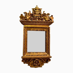 Small 19th Century Golden Wood Mirror with Winged Animal Decorations