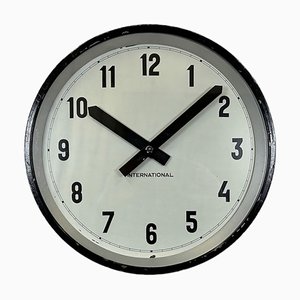 Black Industrial Factory Wall Clock from International, 1950s
