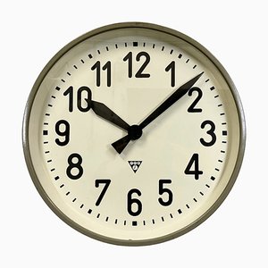 Large Industrial Grey Factory Wall Clock from Pragotron, 1950s