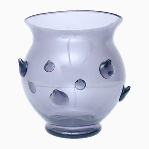 Postmodern Grey, Lilac, Blown Murano Glass Vase with Bugne, Italy, 1980s