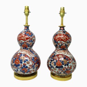 Antique Vintage Japanese Porcelain Ormolu Table Lamps, Set of 2