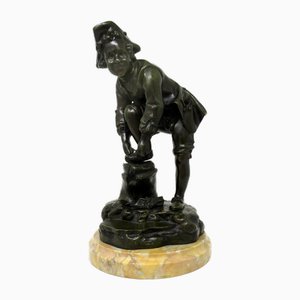 Antique French Male Ice Skater in Bronze on Siena Marble Base, 19th Century