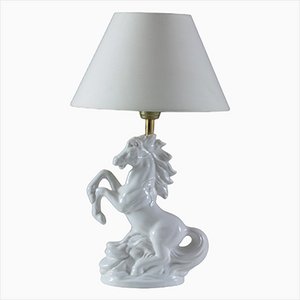Cabor Horse Table Lamp in White Ceramic, France, 1980s