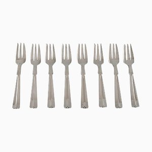 Art Deco Silverware No. 7 Silver 830 Pastry Forks from Hans Hansen, 1930s, Set of 8