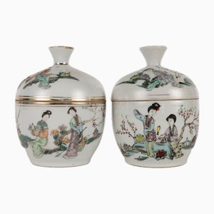 Porcelain Cosmetic Holders, China, 1920s, Set of 2
