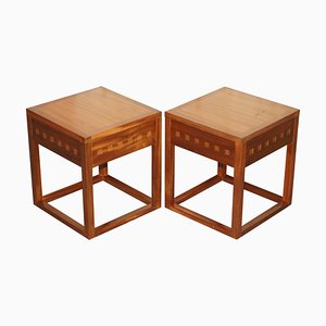 Modern Cherry and Teak Wooden Side Tables, Set of 2