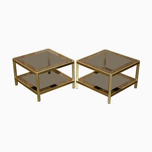 Tables d'Appoint Mid-Century en Laiton et Verre, 1960, Set de 2