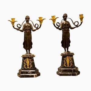 Candelabri vintage in stile impero, Francia, dorati e bronzo, set di 2