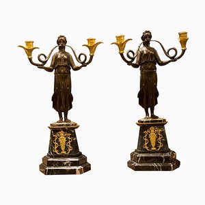 Vintage French Empire Style Candelabra in Gilt and Bronze, Set of 2
