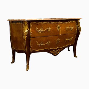 Antique Louis XV Bronze Mounted Kingwood Commode with Marble Top