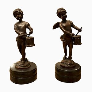 French Cherubs Sculptures in Bronze, Set of 2