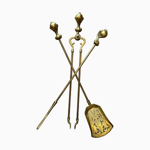 Victorian Gothic Ball and Eagle Claw Motif Fire Companion Set in Brass, Set of 3