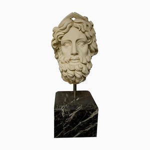 Busto de cabeza griega de mármol tallado a mano, siglo XX