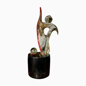 Figura scultorea in vetro di Murano su base in bronzo, XX secolo