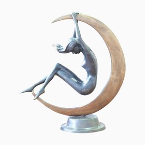 Figurine Lune Féminine Art Nouveau en Bronze du 19ème Siècle