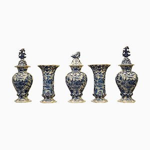 Jarrones Delft holandeses Mid-Century en azul y blanco. Juego de 5