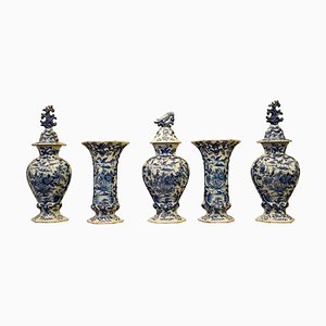 Mid-18th Century Dutch Delft Blue and White Vases, Set of 5