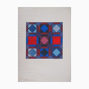 Victor Vasarely, Kinetische Komposition in Rot und Blau, Original Siebdruck, 20. Jahrhundert